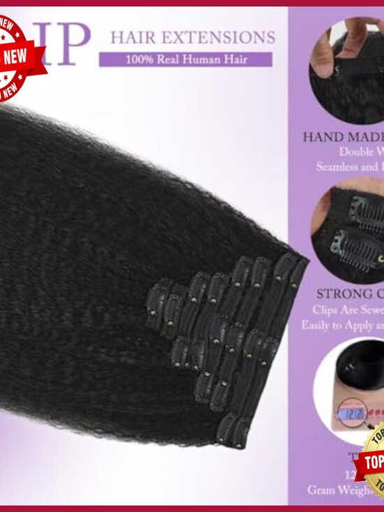 16 Inch Kinky Straight Clip In Human Hair Extensions 8Pcs 120g Double Weft main image 6